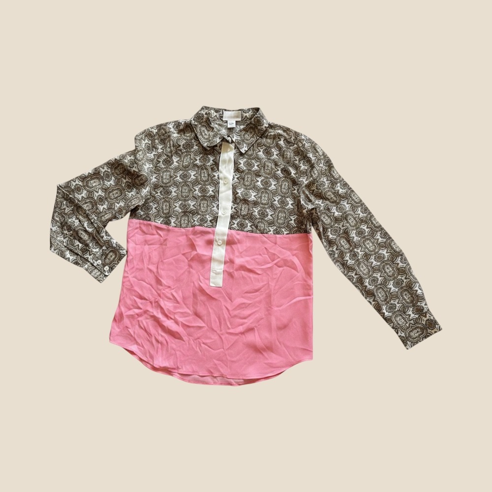 NWT J.Crew Collection Blouse Womens 4 Pink Summer Silk Paisley Colorblock Luxe‎